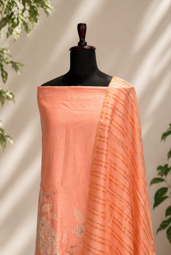 Peach Pink Pure Chanderi Set