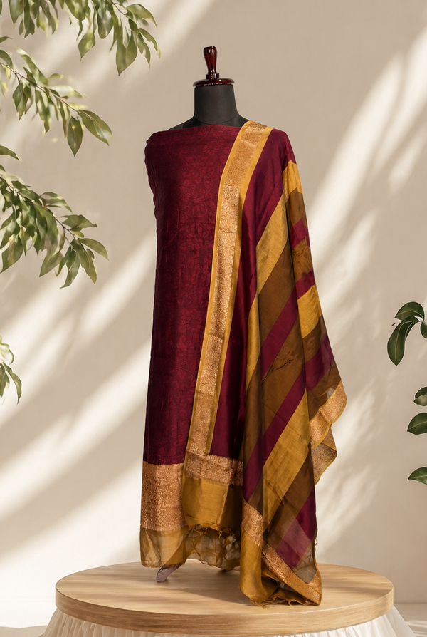 Deep Marron Maheshwari Set