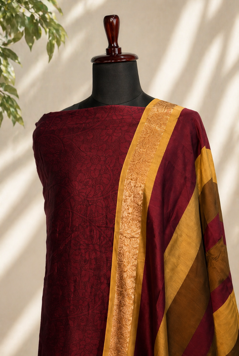 Deep Marron Maheshwari Set