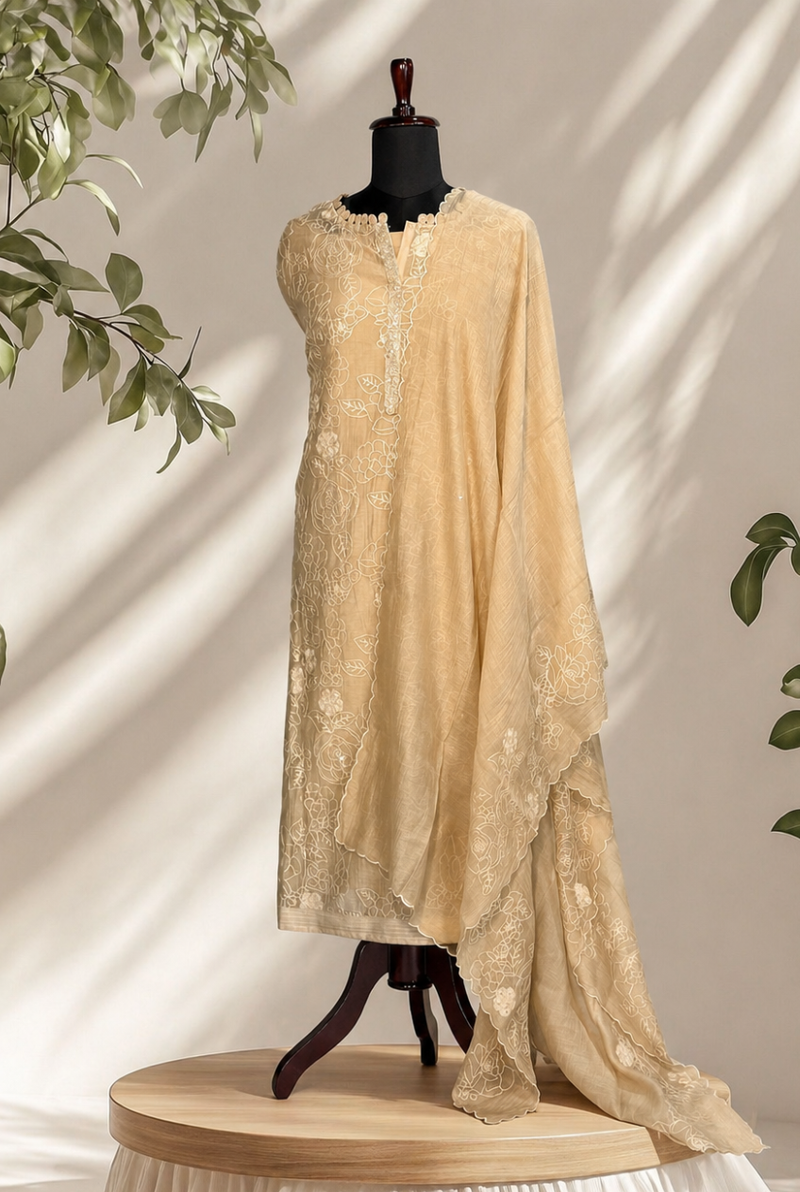 Cream Thread Work Chanderi Set