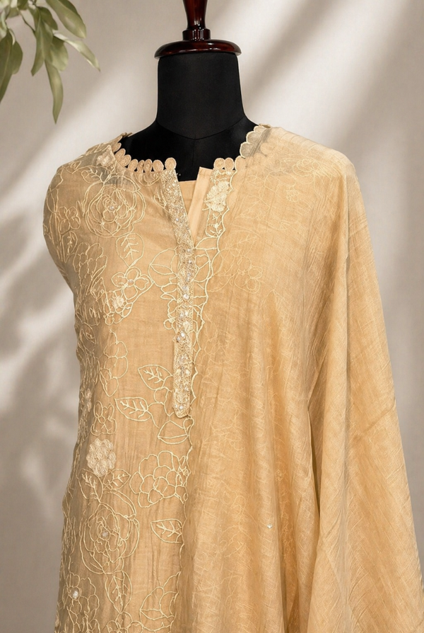 Cream Thread Work Chanderi Set