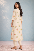 Ivory Mul Chanderi Printed Kurta Set