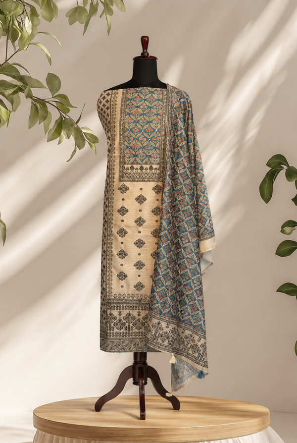Beige Kantha Sticth Chanderi Set