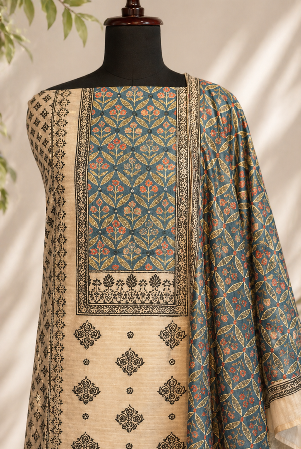 Beige Kantha Sticth Chanderi Set