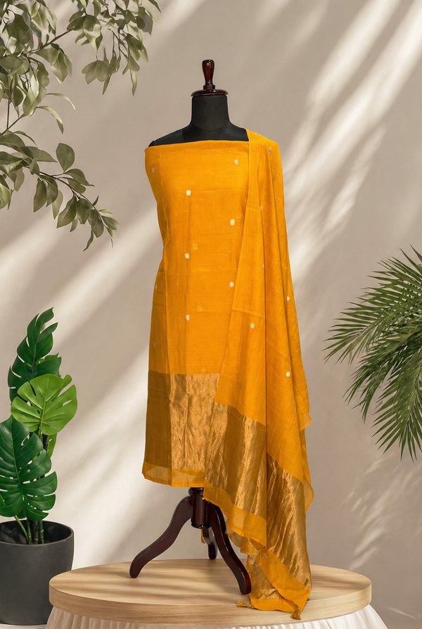 Mustard Yellow Pure Chanderi Set