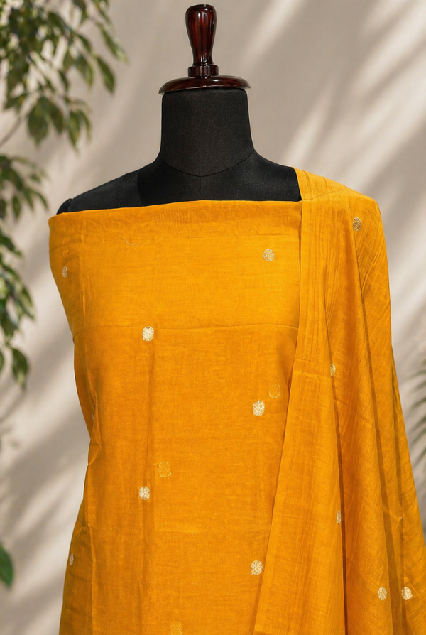 Mustard Yellow Pure Chanderi Set