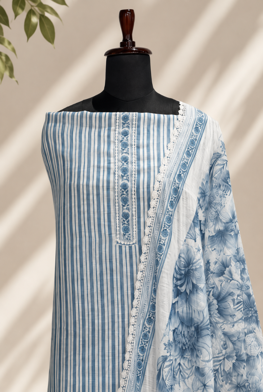 Blue Striped Chanderi Set