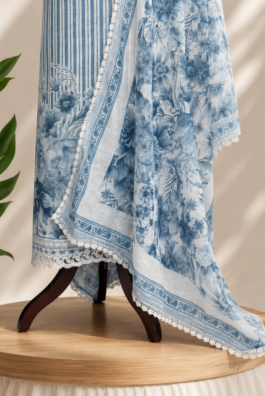 Blue Striped Chanderi Set