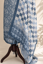 Blue Hand Block Printed Chanderi Set