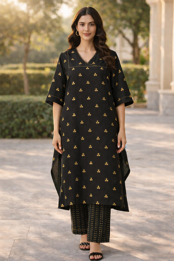 Black Cotton Kaftan Set