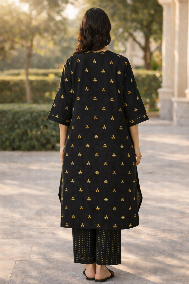 Black Cotton Kaftan Set