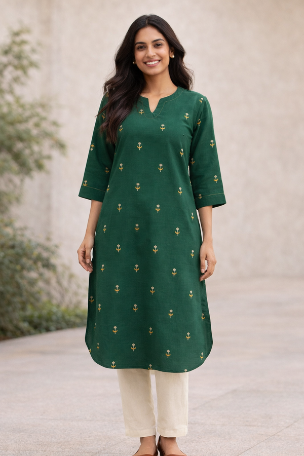 Deep Green Cotton Kurta