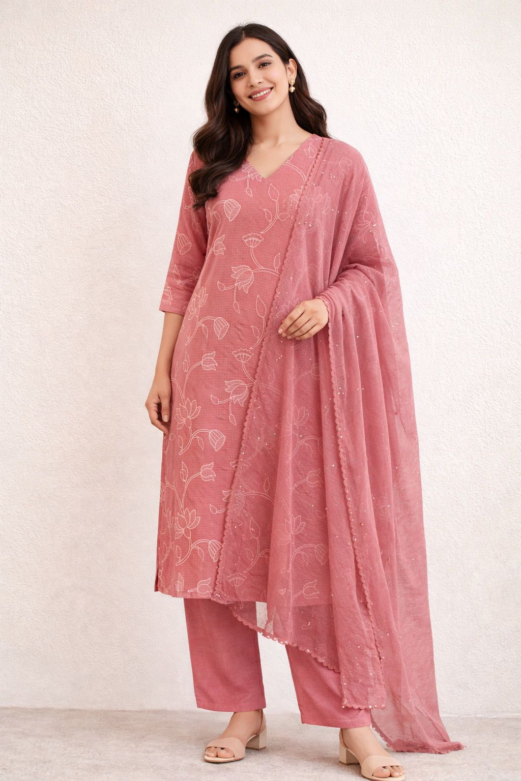 Onion Pink Kota Kurta with Dupatta