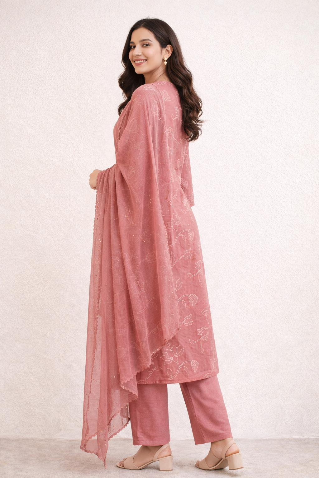 Onion Pink Kota Kurta with Dupatta