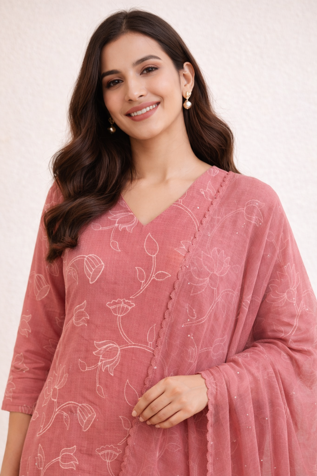 Onion Pink Kota Kurta with Dupatta