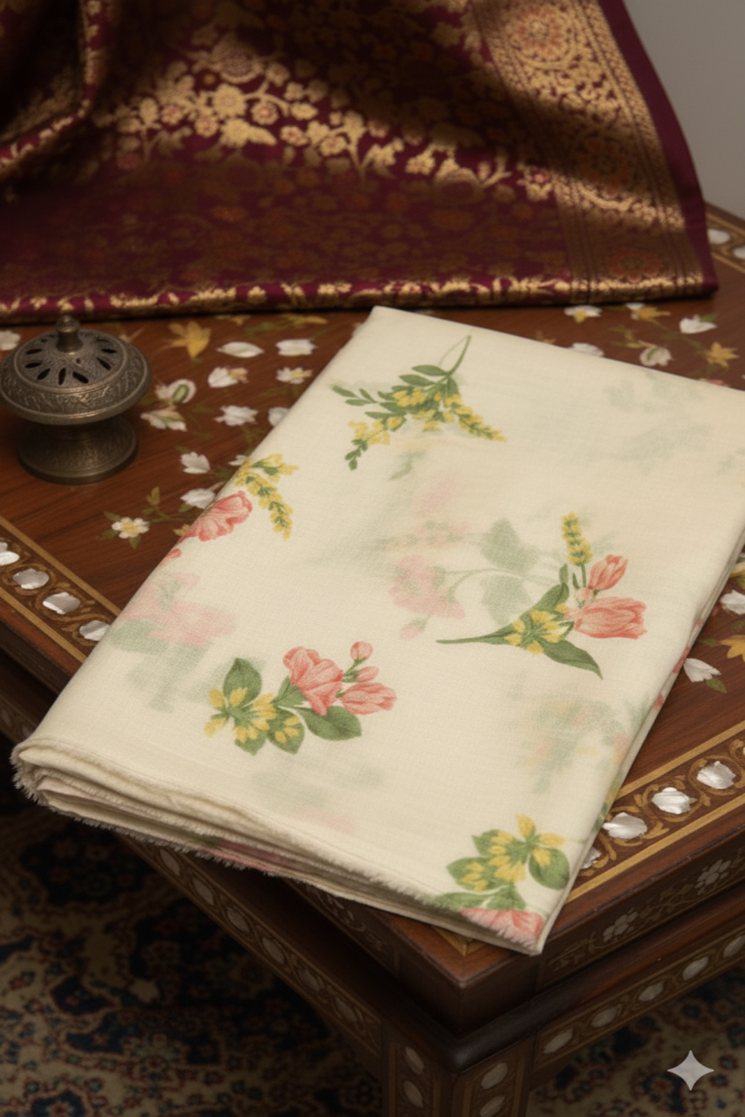 Ivory Floral Mul Chanderi