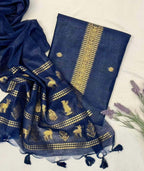 Navy Blue Cotton-Silk Jamdani set