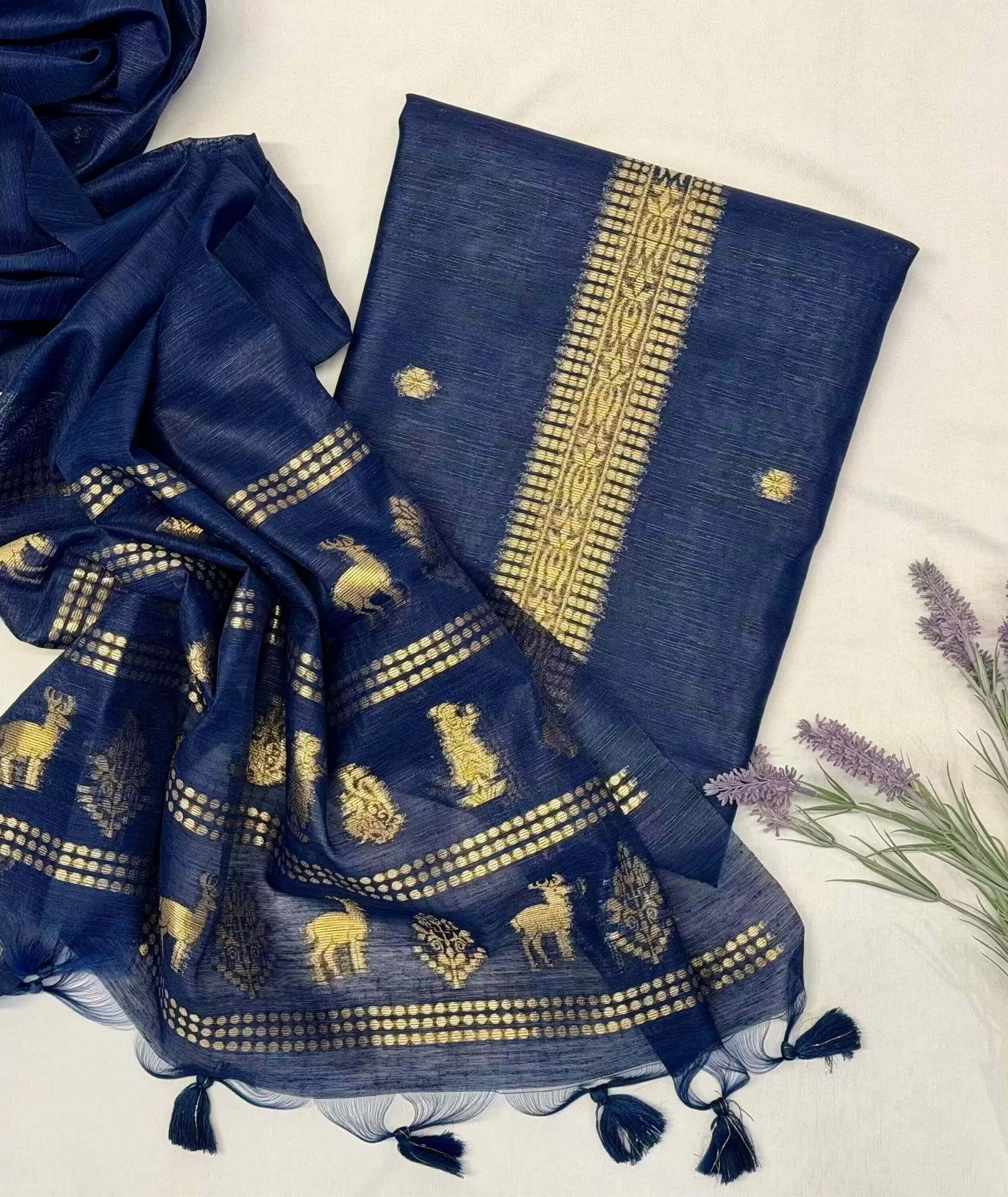 Navy Blue Cotton-Silk Jamdani set