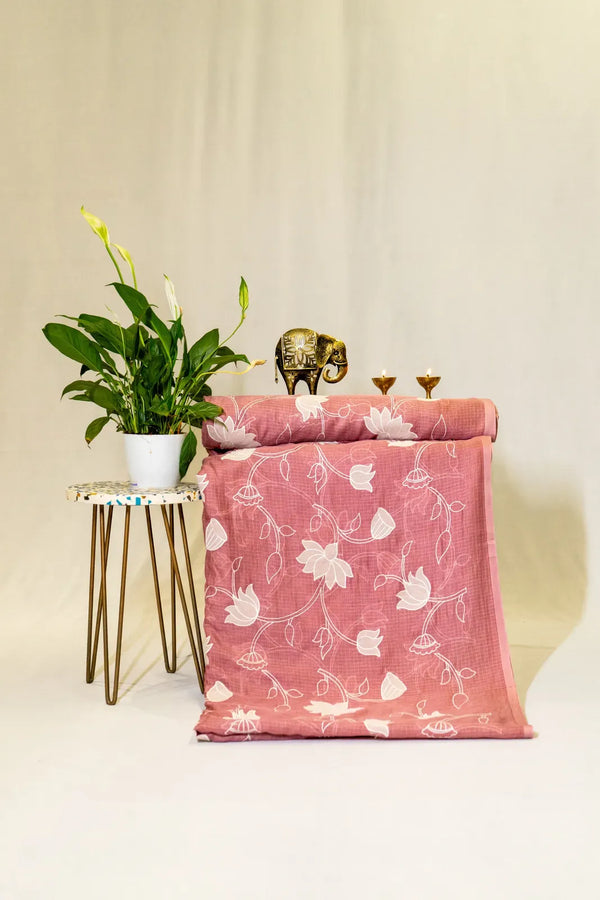 Onion Pink Kota Embroidered Fabric