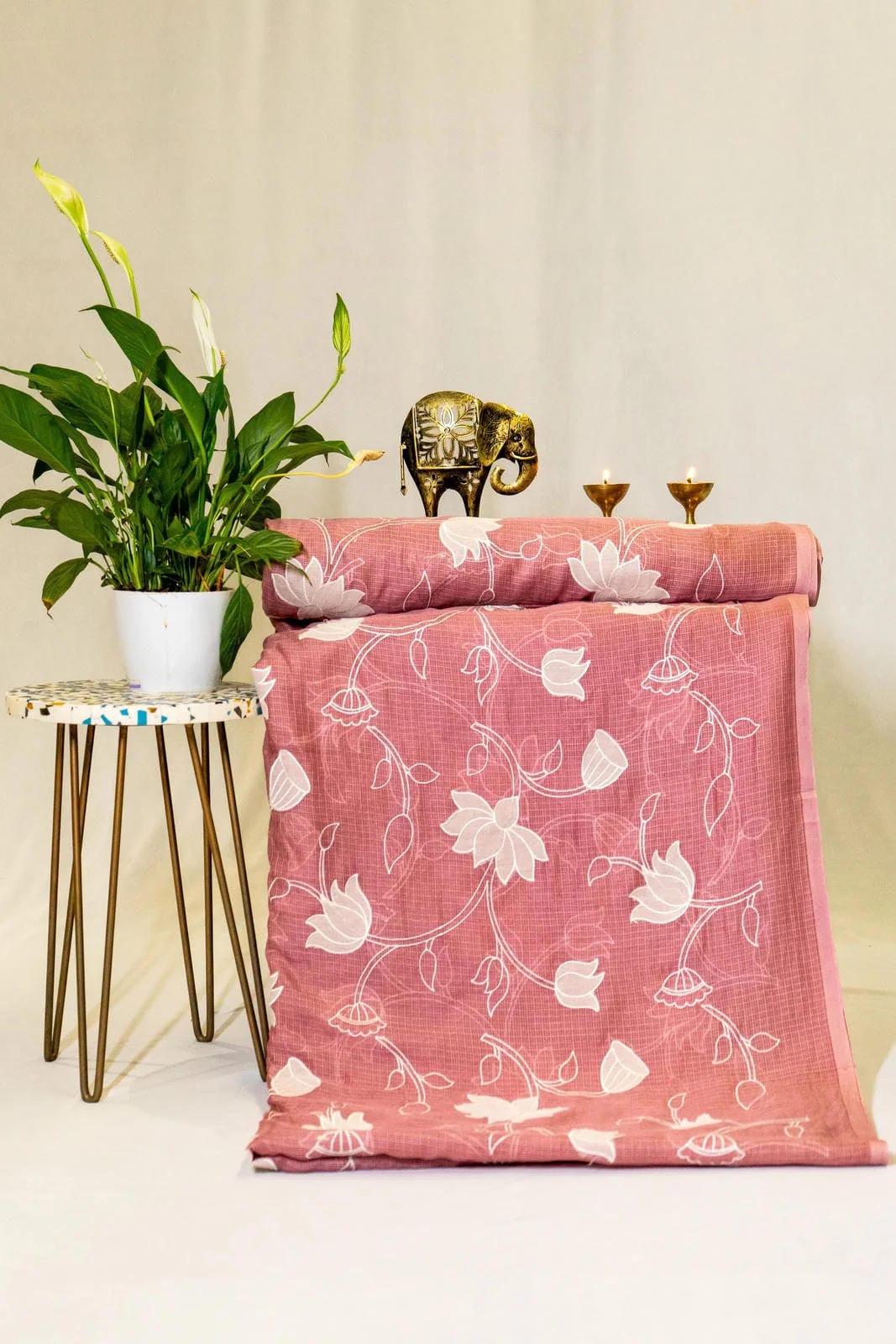 Onion Pink Kota Embroidered Fabric