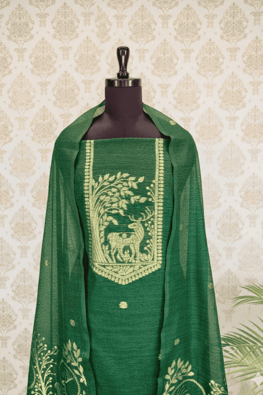 Dark Green Cotton silk suit set