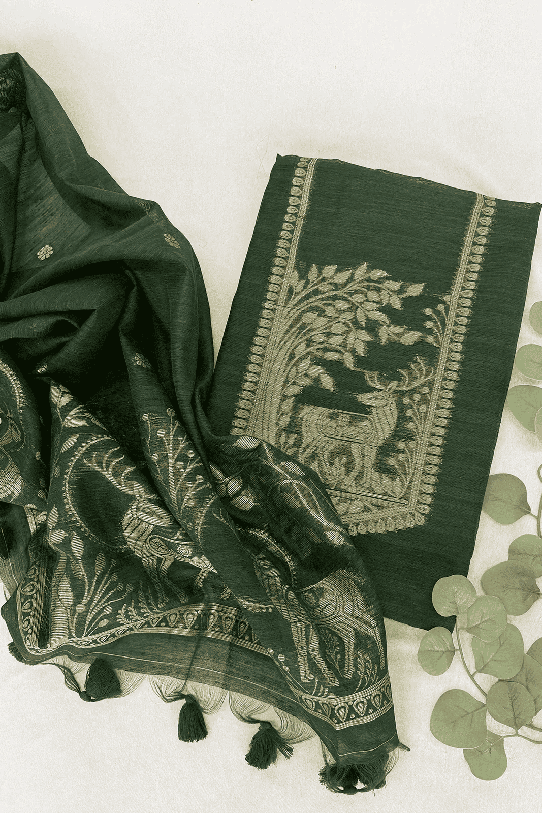 Dark Green Cotton silk suit set