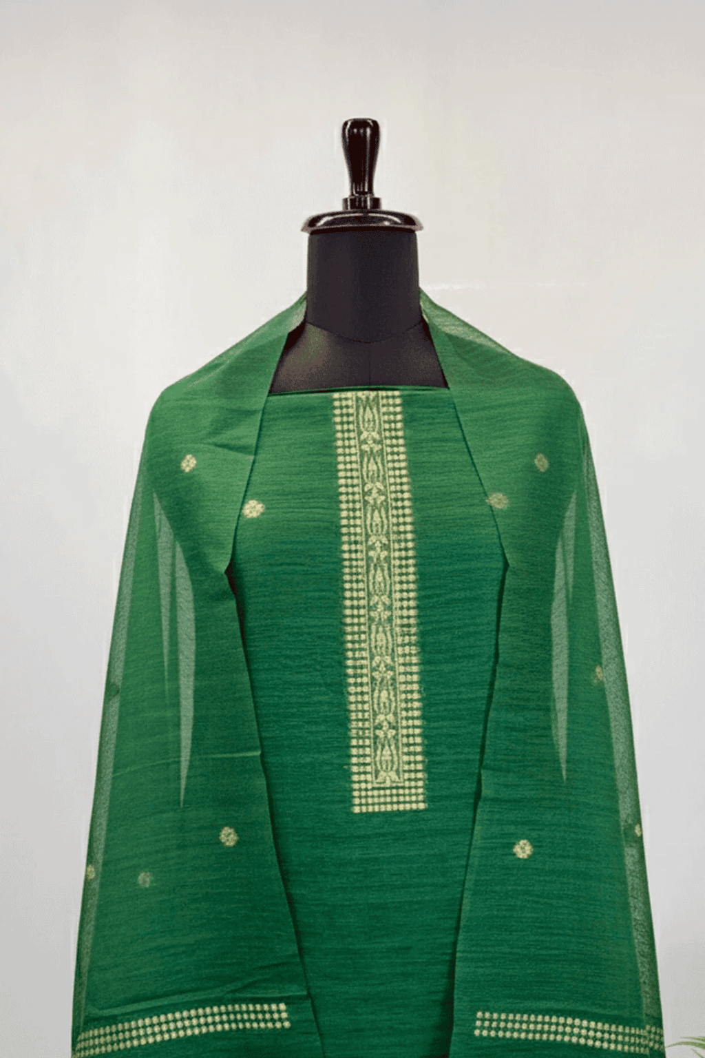 Dark Green Cotton-Silk Jamdani set