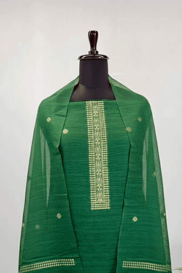 Dark Green Cotton-Silk Jamdani set