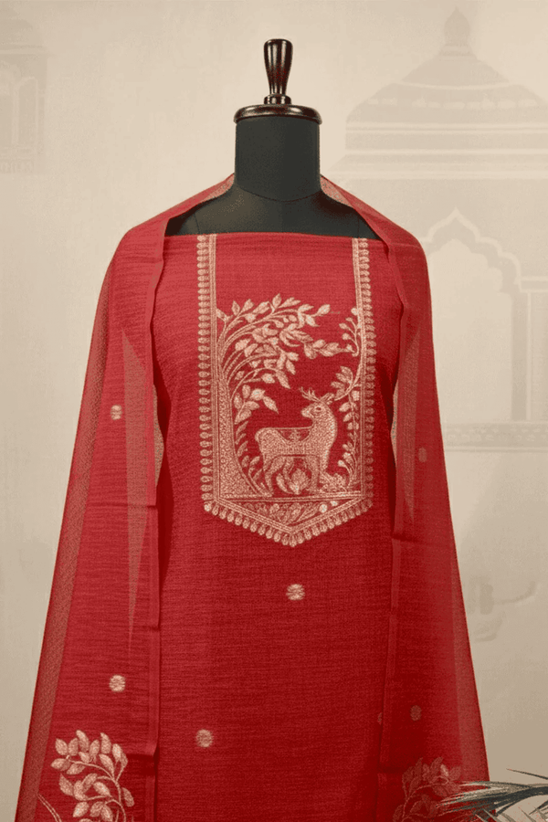 Red Cotton silk suit set
