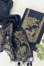 Navy Blue Cotton silk suit set