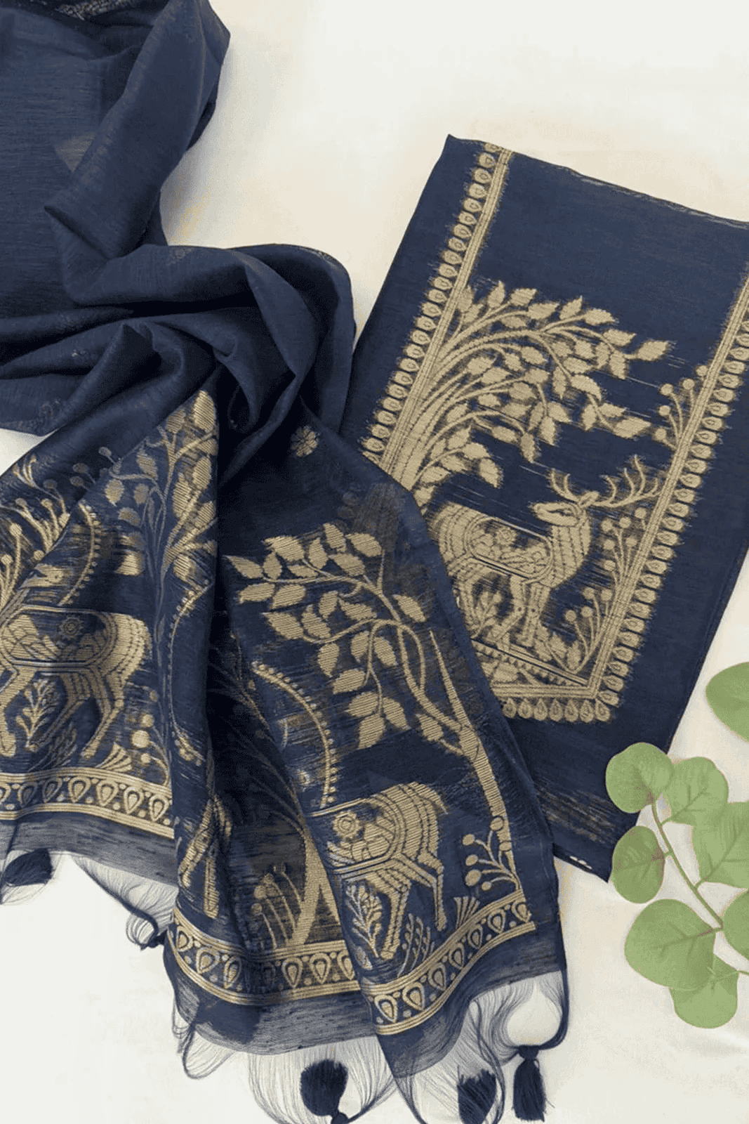 Navy Blue Cotton silk suit set
