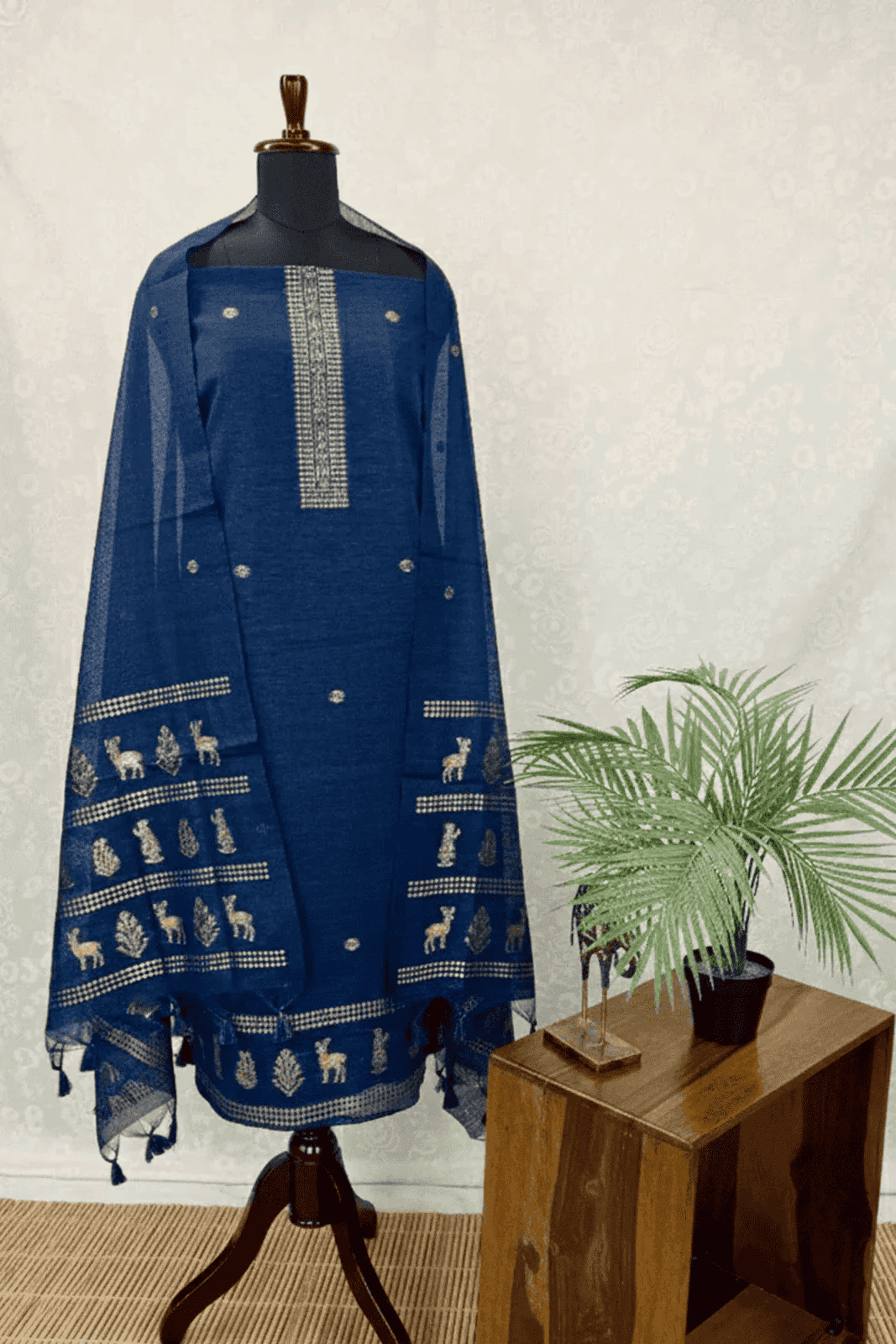 Navy Blue Cotton-Silk Jamdani set