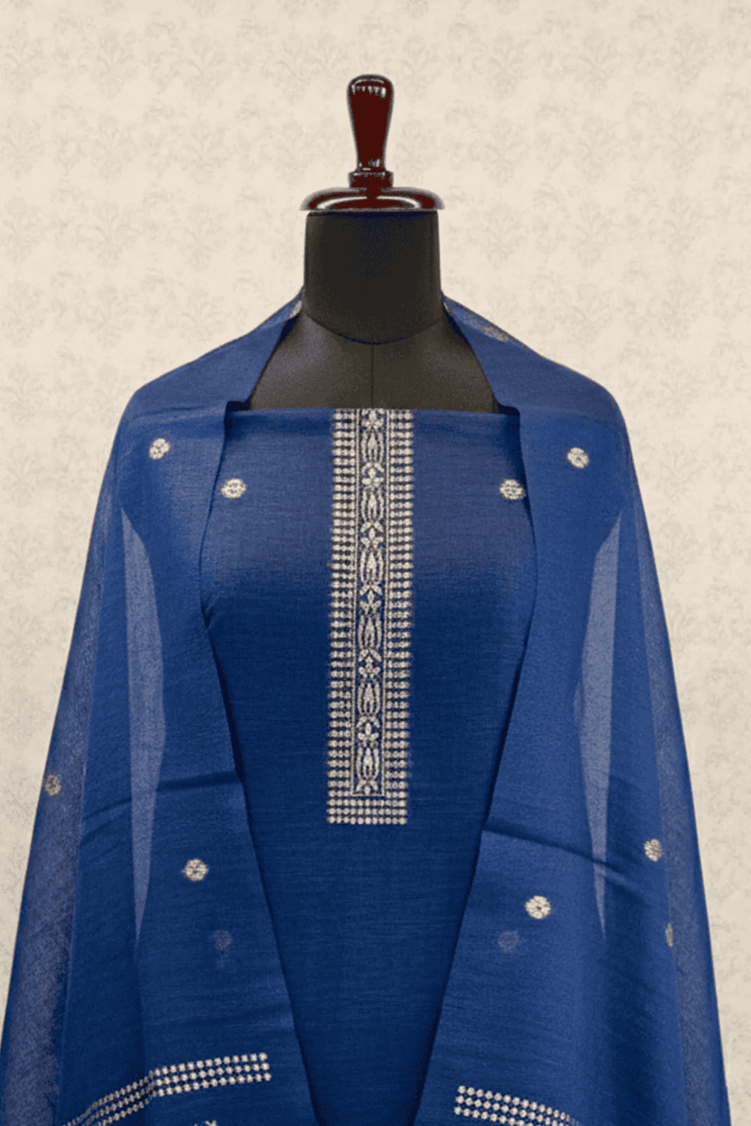 Navy Blue Cotton-Silk Jamdani set