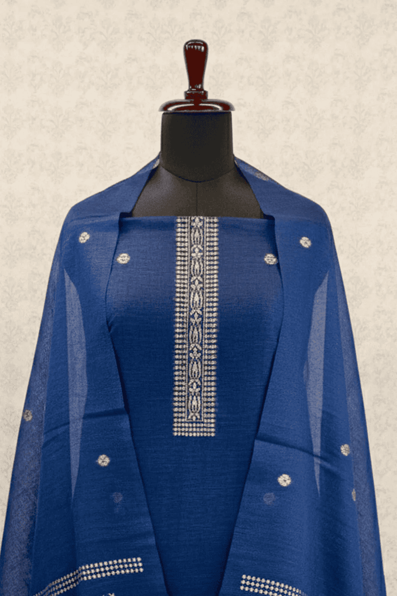 Navy Blue Cotton-Silk Jamdani set