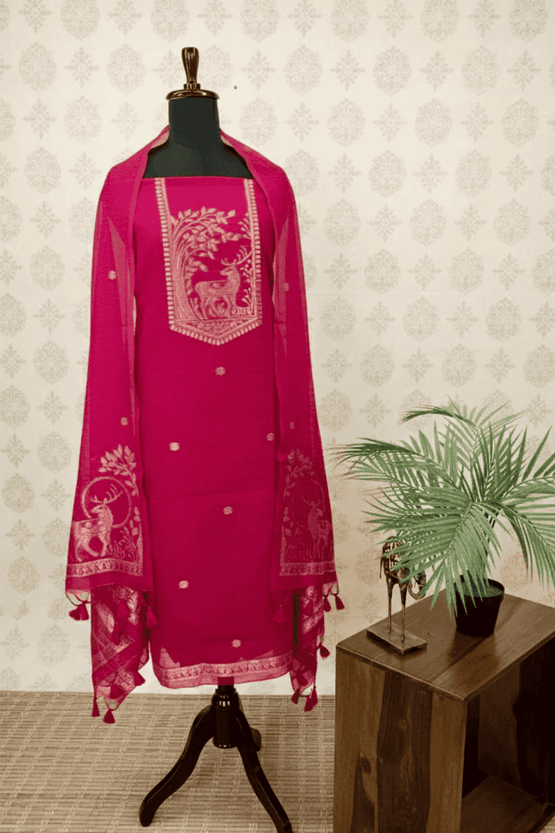 Magenta Pink Cotton silk suit set