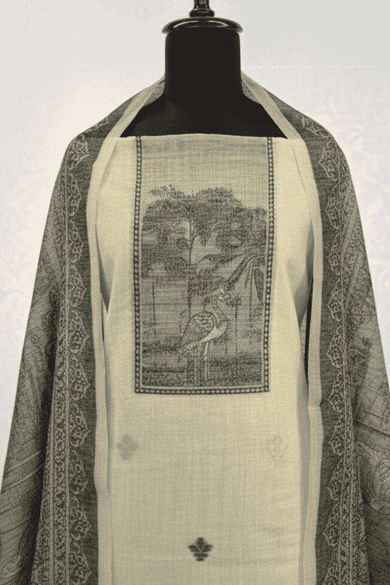 Cream and Black Muga Silk set