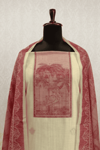 Cream and Red Muga Silk set