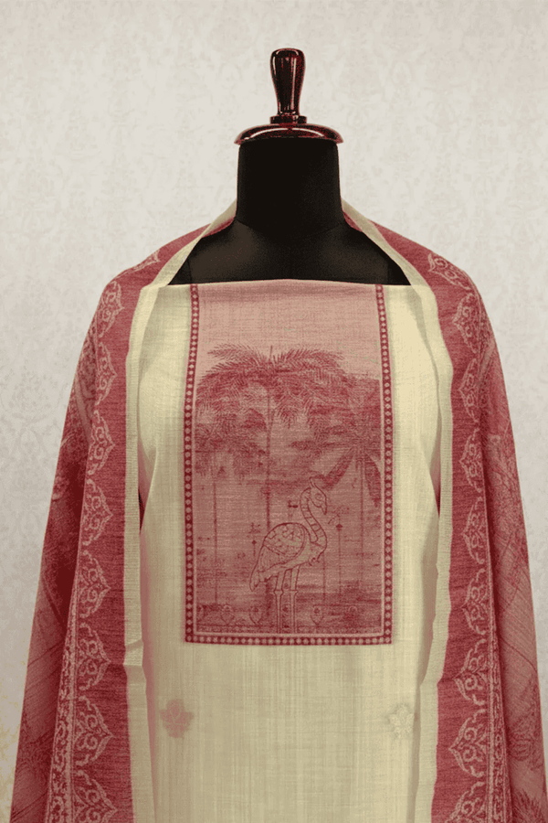 Cream and Red Muga Silk set