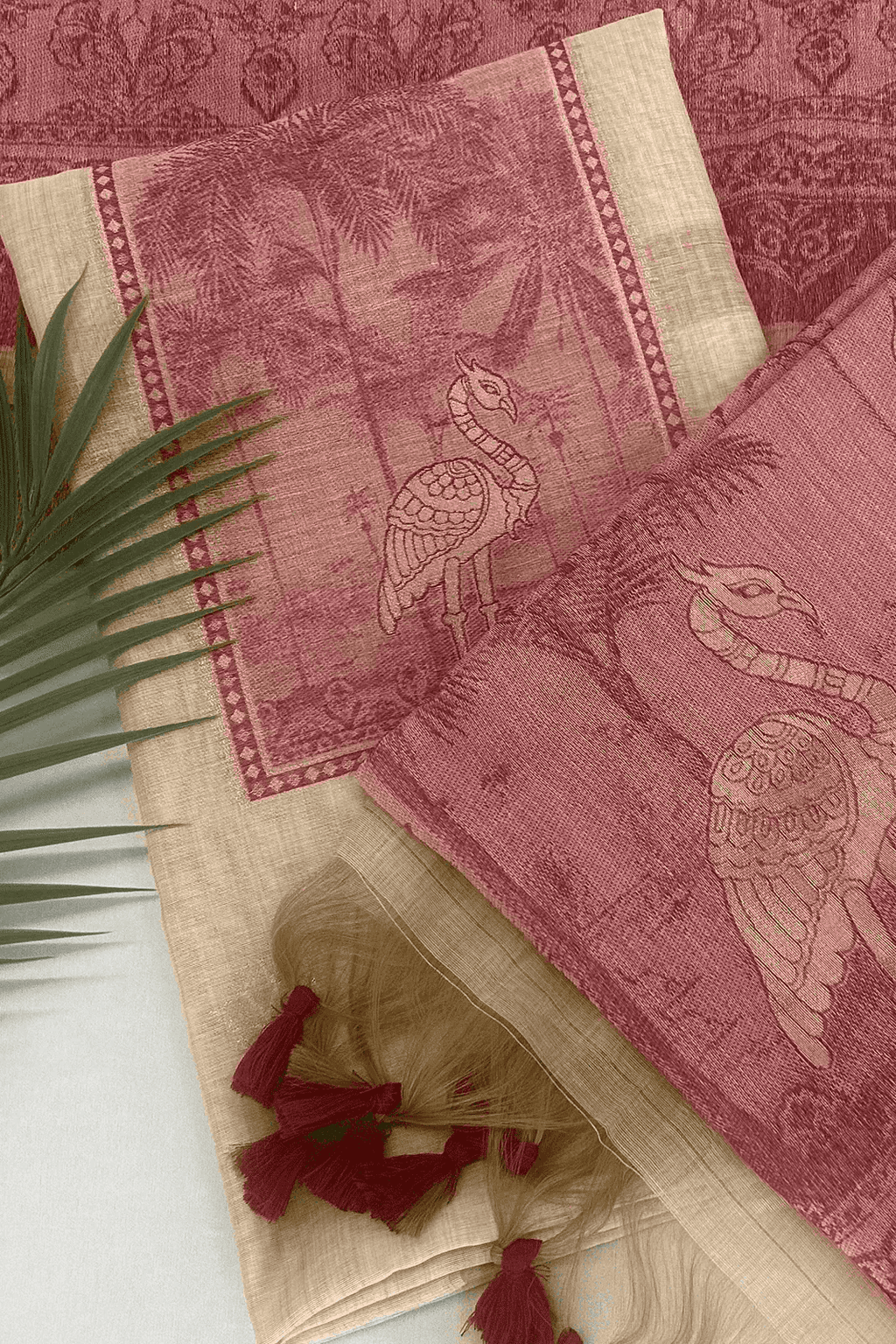 Cream and Red Muga Silk set