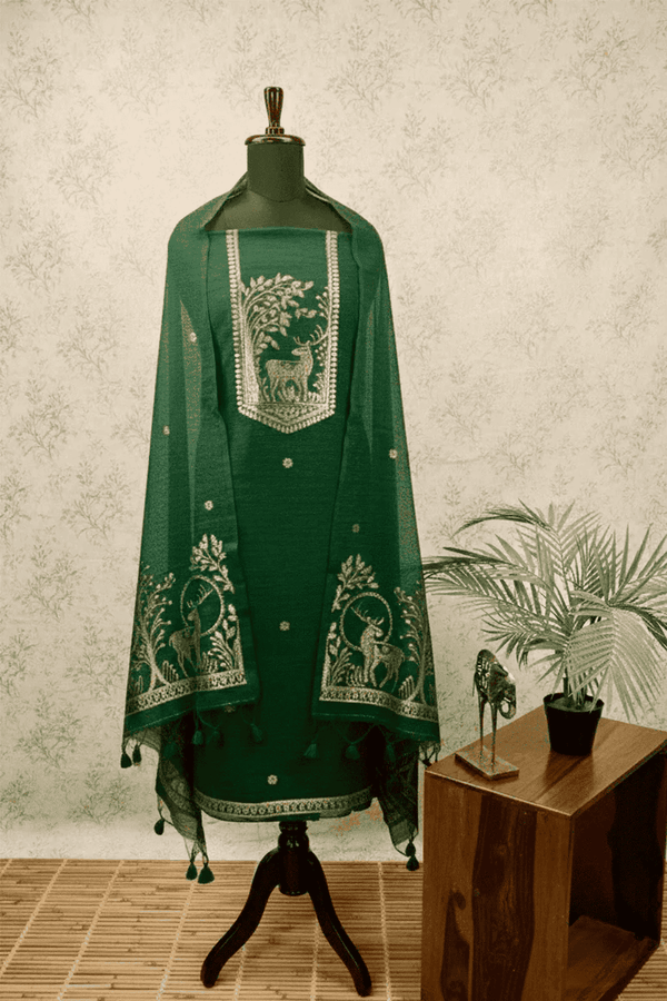 Dark Green Cotton silk suit set