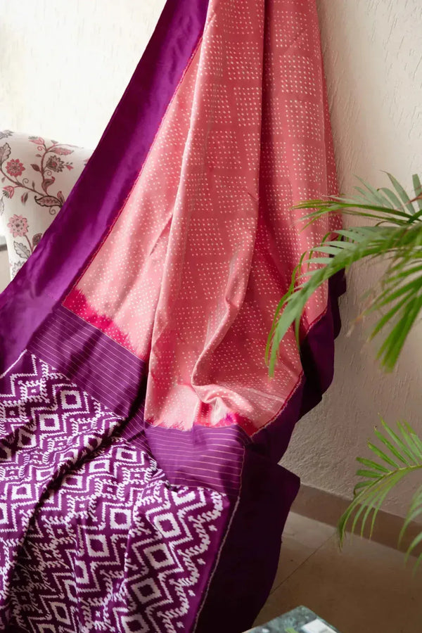 Coral Pink Pochampally Ikat Saree