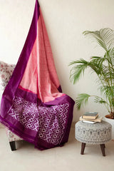 Coral Pink Pochampally Ikat Saree