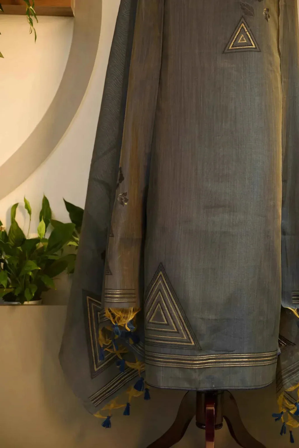 Dark Blue Jamdani Suit - House of Ameyam