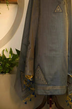 Dark Blue Jamdani Suit - House of Ameyam