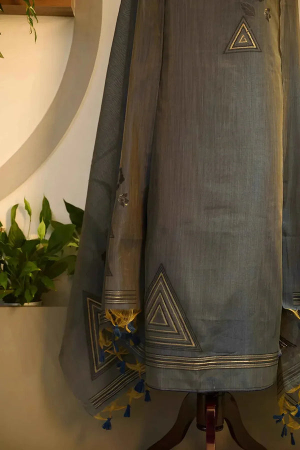 Dark Blue Jamdani Suit Material