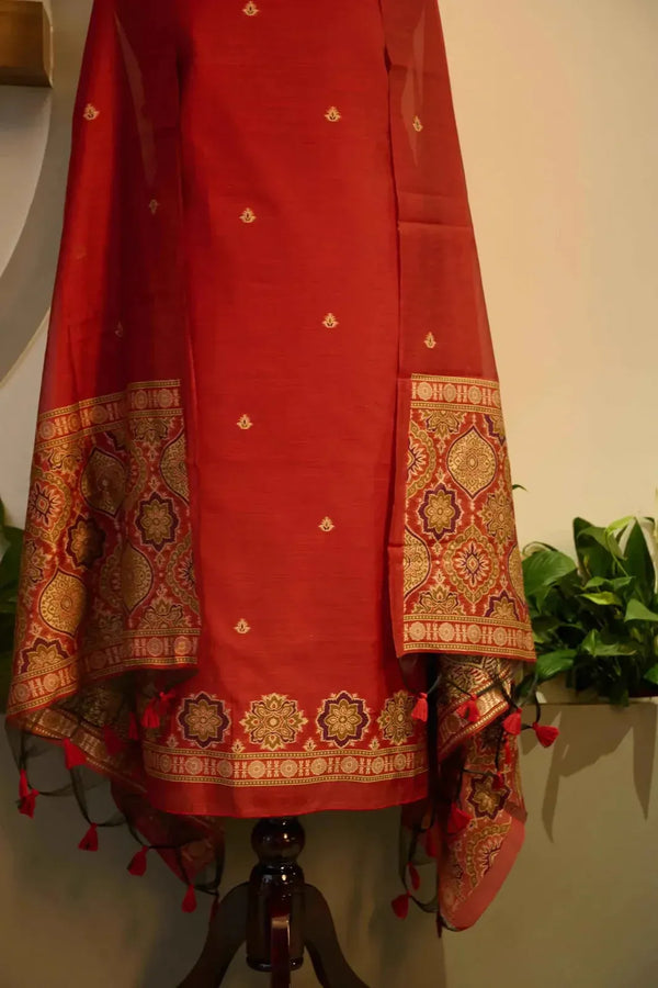 Deep Red Jamdani Suit Material