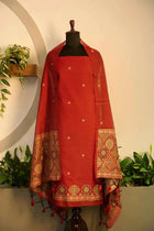 Deep Red Jamdani Suit - House of Ameyam