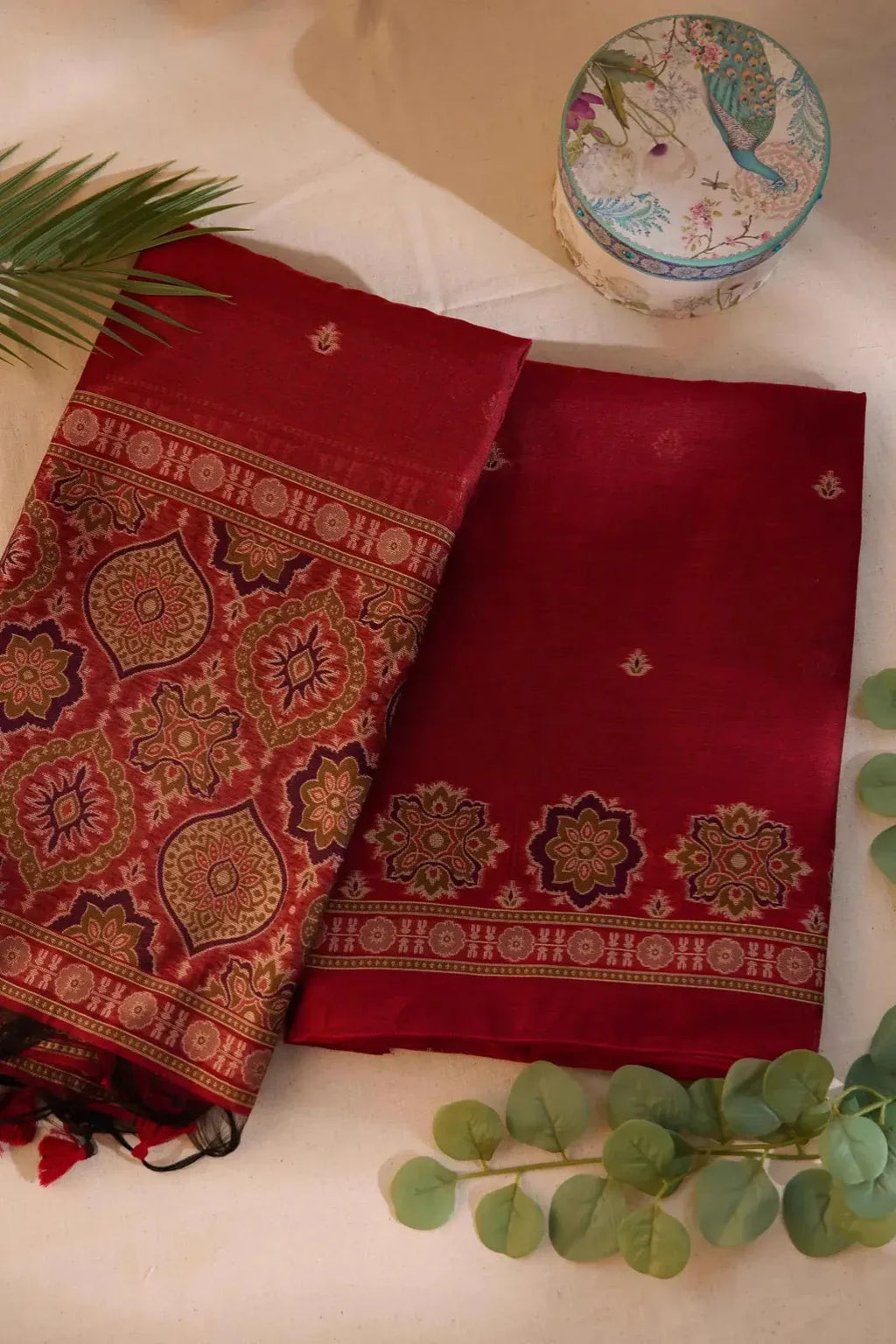 Deep Red Jamdani Suit - House of Ameyam