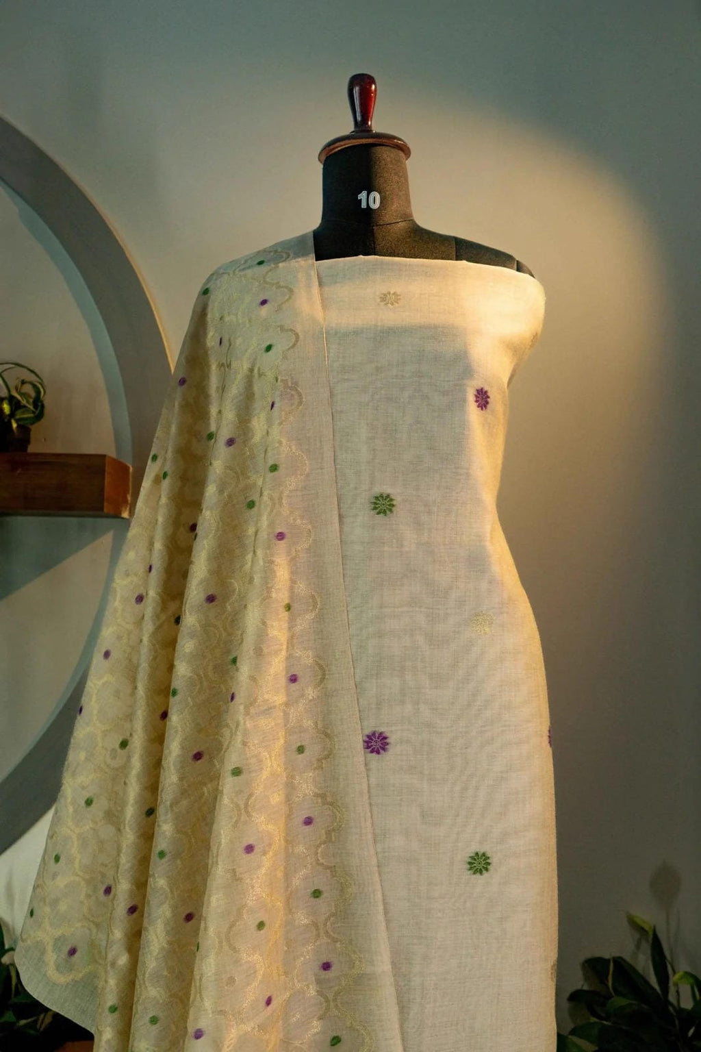 Ivory And Purple Jamdani Suit - House of Ameyam