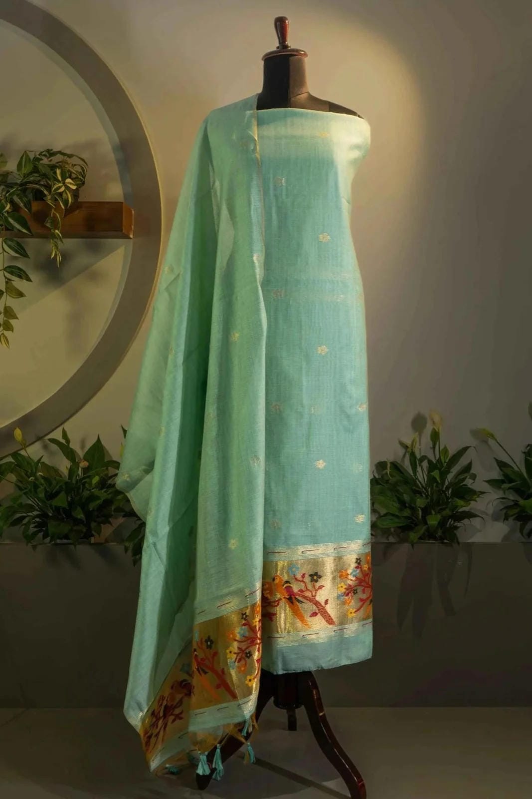 Light Blue Jamdani Suit Set - House of Ameyam